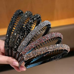 여성용 샤이니 라인스톤 미끄럼 방지 멀티 톱니 머리띠 6개 세트, 정교하고 우아함, 활동, 축제, 다양한 장면에서 사용하기 좋음