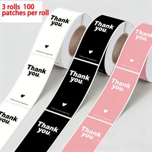 3롤 300개 멀티 컬러 혼합팩 광택 감사 봉인 접착식 스티커, 베이킹 페이스트리 상자, 선물 상자, 장식용 라벨, 디저트 답례품 포장용