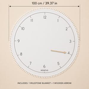 사진 촬영 소품 신생아 사진 촬영 소품 원형 시계 담요 나무 화살표 폼폼 가장자리 남아 여아 성장 기록 사진 매트 1~12개월 아기 샤워 선물 남아 여아용