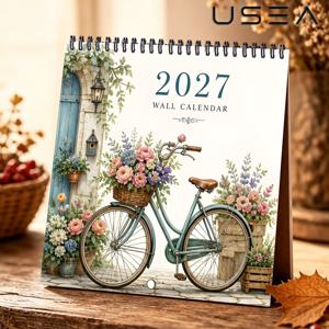 2027 벽걸이 달력, 2027 벽걸이 달력, 습관 트래커가 포함된 12개월 월간 플래너 및 연간 정리장, 트윈 와이어 스파이럴 제본, 빈티지 꽃무늬 자전거 디자인, 엄마, 여성, 직장 동료, 선생님을 위한 크리스마스 새해 계절 선물