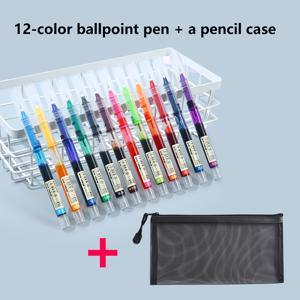 12개 볼펜과 1개 필통 세트, 속건성 잉크 컬러 볼펜, 0.5mm 초극세모 팁, 액체, 다이어리, 드로잉, 필기 적기에 적합 (다양한 색상)