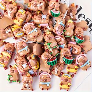 30개 랜덤 스타일 귀여운 광택 스케이트보드 카피바라 세트, 레진 추가 - 헤어 클립, 휴대폰 케이스 장식 등 - 공예 용품