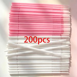 200개, 핑크 100개 + 화이트 100개, 정밀하게 연장된 강모 헤드가 있는 특별히 긴 브러시, 속눈썹 연장 및 마스카라 발림용으로 특별 설계됨 - 눈, 치아 관리, 속눈썹, 눈썹 및 개인 관리에 이상적, 정밀한 발림을 위해 살롱, 가정용, 휴대용 또는 여행용 메이크업에 적합