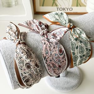 3개 에스닉 스타일 페이즐리 패브릭 새틴 와이드 밴드 헤어 클립, 여성용 패셔너블 활용도 높은 매듭형 버니 이어 헤어밴드