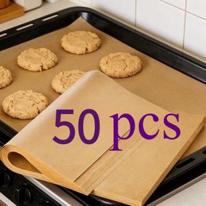 50매입 - 고품질 베이킹 페이퍼 (유방지 페이퍼 전용), 케이크, 빵, 피자 및 다양한 음식에 적합, 고온 오븐 및 에어프라이어에 적합, 다기능 주방 라이너, 탈지 및 청소 용이