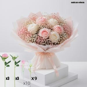 25개 인조 부케 = 핑크 로즈 3개, 화이트 로즈 3개, 핑크 'S Breath 10개, 화이트 'S Breath 9개 - 발렌타인데이, 브라이덜 부케, 플로럴 어레인지먼트, 이벤트 플래너, 파티 센터 장식에 완벽