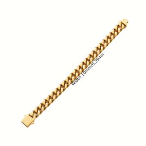 304L 스테인리스 스틸 남성 팔찌 힙합 8.10.12mm 광택 스프링 버클 쿠바 체인 도금 18K 골드 도금 실제 금색 간편한 모든 매칭 팔찌 힙합 주얼리