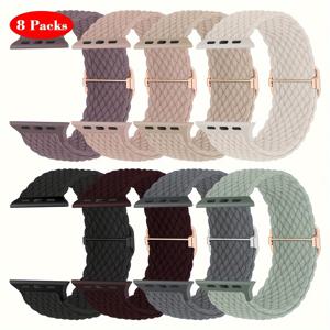 8팩 브레이디드 솔로 루프 밴드 iWatch 밴드 38mm 40mm 41mm 42mm 44mm 45mm 46mm 49mm 여성 남성용, 조절 가능한 신축성 교체 스트랩 iWatch 시리즈 11 10 6 5 4 3 2 1 Ultra SE 호환