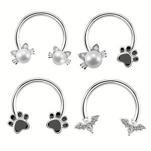 1/4pcs 발 고양이 후프 귀걸이 코 Septum 링 피어싱 립 스터드 연골 Tragus 헬릭스 스테인레스 스틸 원형 바벨 귀 말굽 반지 BCR 바디 쥬얼리