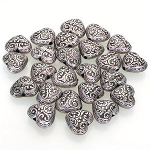 50개 13X15mm 골판지 AT 은박 코팅 플라스틱 클래식 하트 스페이서 참 비즈 목걸이 팔찌 수제 주얼리 제작용