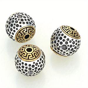 DIY 목걸이 팔찌 주얼리 제작용 12mm AT 골든 실버리 도금 주조 금속 줄무늬 도트 표면 스페이서 참 구슬 5개 세트