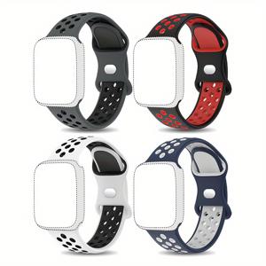 Apple Watch 스포츠 스트랩 49mm 41mm 40mm 38mm 45mm 44mm 42mm 남녀 공용 4pcs 세트, Iwatch Ultra SE 시리즈 내구성 및 통기성 좋은 소프트 실리콘 손목 밴드 8 7 6 5 4 3 2 1