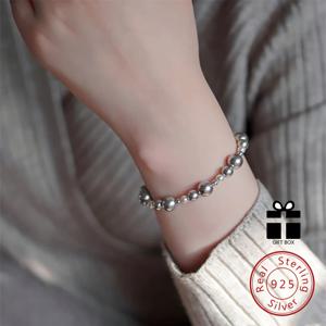 1개 세련되고 심플한 스타일 925 실버 비즈 팔찌, 다양한 컬러 그라데이션 사이즈와 조절 가능한 비즈. 오리지널 핸드메이드 DIY 디자인, 데일리 웨어에 적합. 가을 겨울 고급 주얼리, 선물 박스 포장