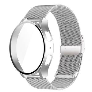 삼성 7 FE 6 5 4 (44mm/40mm)용 밀라노 루프 시계 밴드 및 보호 PC 케이스, 스테인리스 스틸 메시 시계 스트랩 스크래치 방지 보호 강화 유리 케이스 손목 밴드, 커플을 위한 이상적인 선물