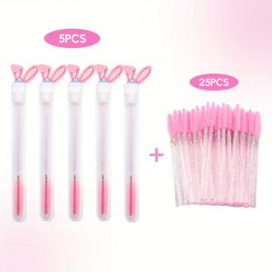 30pcs 핑크 메이크업 브러시 키트 5개 눈썹 브러시 튜브 세트 포함 25개 눈썹 브러시 메이크업 도구 눈썹 및 눈썹 브러싱용