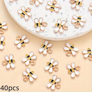 40개 세트 합금 작은 벌 에나멜 참 - 10mm 생생한 노란색 & 흰색 곤충 펜던트, 블랙 & 로즈 골드 액센트, 광택 마감 DIY 주얼리 만들기 소품, 목걸이 팔찌 장식용, 여름 선물 아이디어, 유쾌한 디자인, 매끄러운 에나멜 마감
