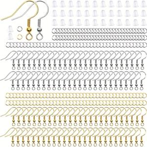 600개 저자극 귀걸이 고리, 저자극 귀걸이 고리 200개, 점프 링 200개, 투명 고무 귀걸이 뒷마개 200개 포함 귀걸이 제작 키트 (실버 및 골드)