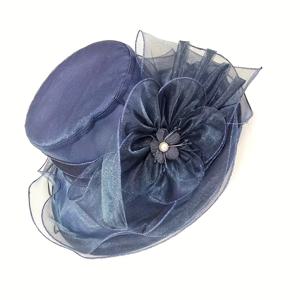 와이드 브림 접이식 태양 모자 꽃 장식 우아한 Organza 더비 모자 티 파티 결혼식을위한 경량 교회 모자 여름 여행 비치 모자