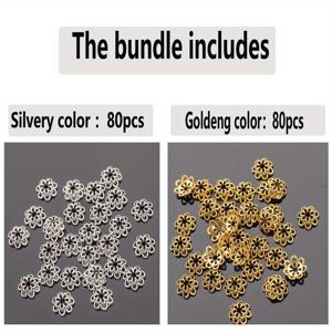 160개/80개/7.5mm 비즈 및 비즈 모음, 더블 플라워 스태킹 캡 비즈, 꽃 모양 루스 스페이서 비즈, 이중 레이어 소형 속이 빈 꽃 비즈, 복숭아꽃 태슬 홀 비즈 (공예용)