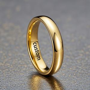 [맞춤 제작] 각인 텍스트 반지 18K 금도금 반지 4mm 폭 스테인리스 스틸 간편 패션 주얼리 웨딩 약혼 남성 및 여성 주얼리 선물, 배터리 없음