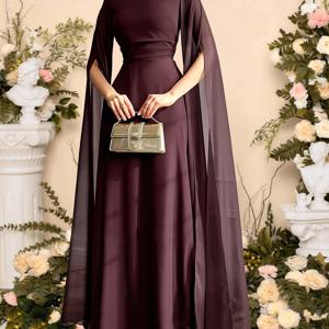 우아한 다크 레드 슬릿 소매 롱 드레스, 허리 조절 가능 파티 가운, 두바이 스타일 웨딩 호스트 토스팅 의상, 크리스마스, 발렌타인데이, 결혼식, 생일, 직장, 특별한 날에 적합 - 니안니안
