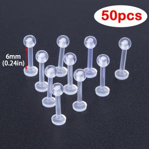 50개 투명 소프트 아크릴 립링 피어싱 래브릿 스터드 귀걸이 귀 관절 트라구스 헬릭스 리테이너 플렉시블 바 바디 피어싱 주얼리 16 게이지