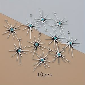 10개 세트 고대 은빛 구멍이 뚫린 파란 별 모양 아연 합금 펜던트, DIY 주얼리 만들기용 팔찌·목걸이·귀걸이 액세서리 공예 소품