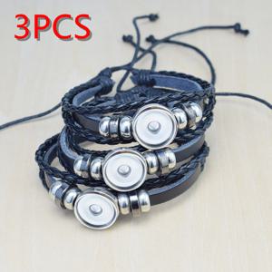 3개 공백 버튼 팔찌 세팅 인조 가죽 팔찌 제작 부착 16mm 원형 카보숑 팔찌 베이스 트레이 공예 용품