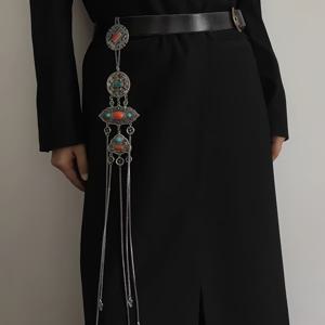 빈티지 몽골 민족 스타일 허리 체인 펜던트 메탈 벨트 액세서리, 다용도 중국 의상 멀티펄스 벨트 참 F91