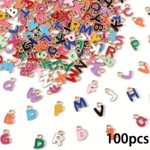 100개 알파벳 오일 드립 합금 펜던트 혼합 A-Z 초기 글자 참, DIY 목걸이 팔찌 장식 액세서리용, 우정 선물