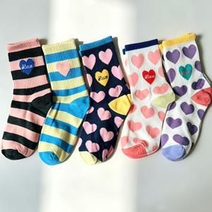 5켤레 도파민 스위트 하트 미드-카프 양말 - 프레피한 한국 스타일 여성 양말 - 모든 계절에 적합