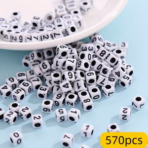 270/570/970개 0.6Cm/0.24Inch 아크릴 큐브 숫자 비즈, 다용도 비즈, 선물, 팔찌 목걸이 제작 보석 공예 용품으로 완벽, 우정 팔찌 비즈 공예 장식, 발렌타인데이, 쉬운 스트링을 위한 미리 뚫린 비즈