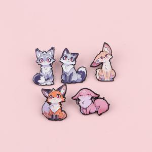 귀여운 여우 핀 5개 세트. 백팩, 옷깃 장식, 에나멜 디자인, 여성 가방용 브로치로 적합하며 선물용으로 완벽합니다.