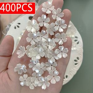 400개 대량 밀크 화이트 진주광택 일본 벚꽃 꽃 단추/꽃잎/모양 - DIY 공예 키트 (헤어클립, 브로치, 스크랩북, 의류 및 액세서리용) - 진주광택, 사전 절단 (별도로 필요 없음)