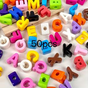 50개 아크릴 컬러풀 대구멍 영문자 비즈, 랜덤 스타일, DIY 패션 주얼리 만들기, DIY 파라코드 팔찌, 목걸이, 가방 장식, 휴대폰 스트랩 등