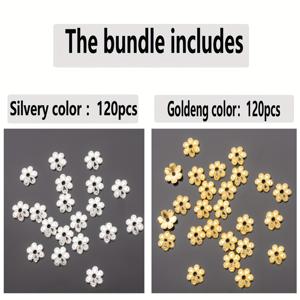 240개/120개/7mm 비즈 및 비즈 모음 광택 꽃 점 Spacer 비즈 간편한 식물 모양 루스 간격 비즈 단면 패턴 레이스 홀 꽃 컵 루스 비즈 6엽 잎 작은 꽃 뚫린 캡 비즈 비딩 주얼리 S 핸드 C용