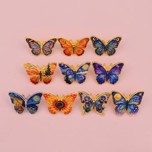 10개입 빈센트 반 고프의 유화 에나멜 핀 나비 옷깃 핀, 백팩 선물용 귀여운 브로치, 백팩 브로치, 옷, 주얼리용 배지