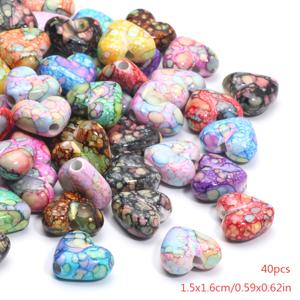 40개 수채화 그라데이션 아크릴 하트 비즈, 15x16mm 스페이서 비즈, 주얼리 만들기 DIY 팔찌 목걸이 귀걸이 의류 장식 액세서리