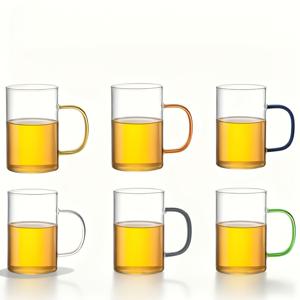 6개 멀티컬러 손잡이 유리 컵, 손잡이 달린 커피 머그, 아침 우유 컵, 차가운 및 뜨거운 음료 티 컵, 아이스 커피 유리 컵, 컵, 카푸치노, 아메리카노, 라떼에 적합, 홈 오피스 웨딩 선물 세트