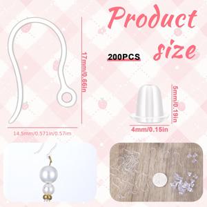 200개 투명 플라스틱 귀걸이 고리 및 뒷마개 세트; 알레르기 가능성 없는 플라스틱 귀걸이 (귀실), 투명 프렌치 귀걸이 고리, 주얼리 제작에 적합; 민감한 귀에 이상적