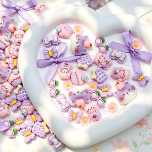 핑크와 퍼플 귀여운 아기 고양이 액세서리 20개, DIY 공예, 귀여운 키체인 액세서리, 여행용 장식, 컵 스티커, 휴대폰 케이스, 크리스마스 선물, 새해 선물 등에 적합, 랜덤 혼합 세트로 배송