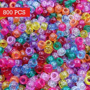 800개 6X9mm 혼합 랜덤 색상 글리터 투명 혼합 플라스틱 포니 비즈 - 공예 & 주얼리 용품