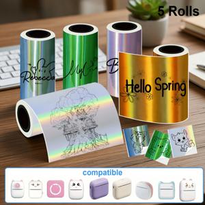 감열 스티커 5/10롤, 57mm*25mm 레이저 스티커, 은색 레이저 스타일, 레이저 프린터 및 미니 즉석 프린터용, 글리터 라벨 및 감사 카드 제작에 최적