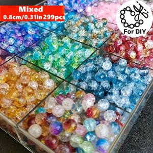 QYWCTZ 8mm 스파클링 그라데이션 크랙 구슬 299개 - 반짝이는 DIY 주얼리 제작용, 팔찌, 목걸이, 귀걸이용 크랙클 비즈 | 수제 선물, 파티용 공예 비즈, 초보자 및 전문가용 (수정 요청 없음)