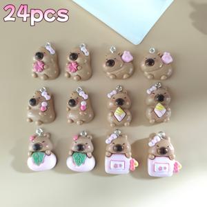 24pcs Cute Capybara Charms - Resin Capybara Pendants, Suitable for Making - Adorable Capybara-Shaped Animal Acssories, Stylish and Versatile, Suitable for , Also a Great Christmas Gift