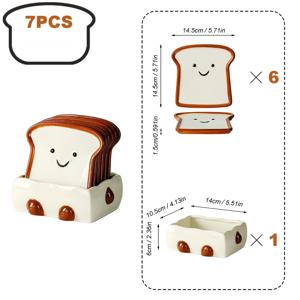 7개 귀여운 아기 발바닥 세라믹 접시 세트(스탠드 포함) - 세라믹 디저트 접시, 사랑스러운 토스트 즐거운 얼굴 주방 조리대용 디너 접시, 숟가락 받침, 주얼리 접시, 팜하우스 바 커피 카운터 장식, 커피 애호가를 위한 선물로 사용 가능