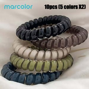 Marcolor 투명 젤리 컬러 전화선 헤어 타이, 10개입 랜덤 혼합 색상, 여성용 하이포니 헤어 타이, 활용도 높은 데일리 액세서리, 신선하고 패셔너블한 헤어 고무줄, 높은 신축성, 내구성, 변형 및 파손 방지, 심플하고 매끄러운, 모발에 자극 없는