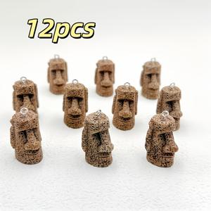 12개입 3D 모아이 조각상 수지 펜던트 참 - 정품 이스터 섬 모아이 조각상, DIY 주얼리 제작, 핸드메이드 귀걸이, 목걸이 팔찌 참, 가방용 및 남성용 문화 선물 액세서리에 적합