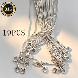 스테인리스 스틸 클래식 라운드 스네이크 쇄골 목걸이 19개 세트, +5cm/1.96인치 익스텐더 체인, 방수, 내구성, 무코팅, 저자극성 소재, 남녀공용 스타일, 심플하고 패셔너블한 트렌디한 커플 쇄골 체인, 힙합 스택 가능, 데일리웨어용, 캐주얼 복장과 파티에 어울리는 다용도 DIY 주얼리 제작 액세서리, DIY 애호가에게 완벽