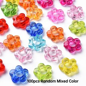 투명 아크릴 구슬 프레임 100개, 꽃무늬, 랜덤 혼합 색상, 13x13x4mm, DIY 주얼리 귀걸이 팔찌 목걸이 만들기용, 구슬 및 구슬 모음